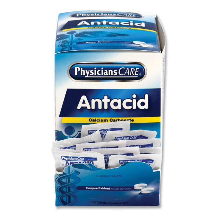 PhysiciansCare® Antacid Calcium Carbonate Medication, Two-Pack, 50 Packs/Box (ACM90089) Box of 50 Packs