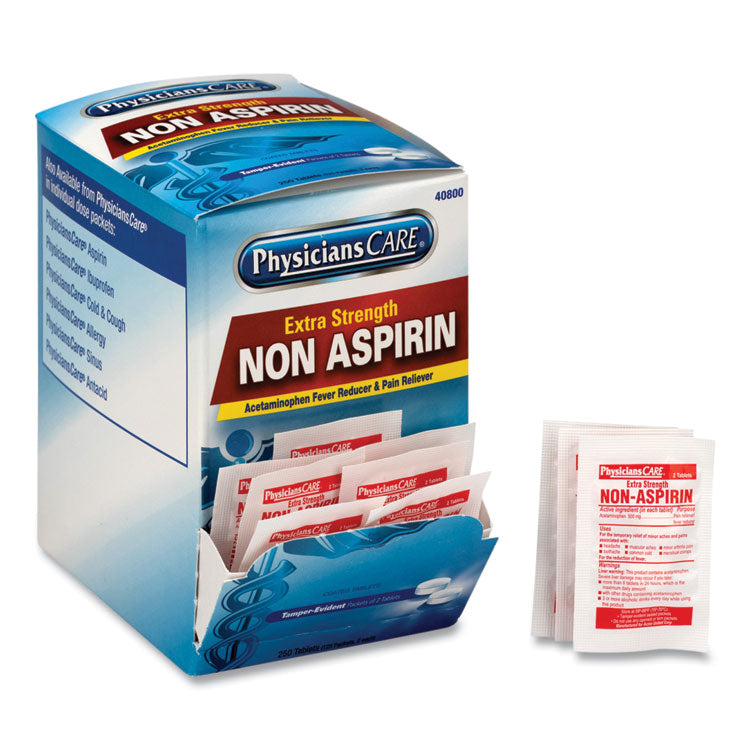 PhysiciansCare® Pain Relievers/Medicines, XStrength Non-Aspirin Acetaminophen, 2/Packet, 125 Packets/Box (FAO40800) Box of 125 Packs