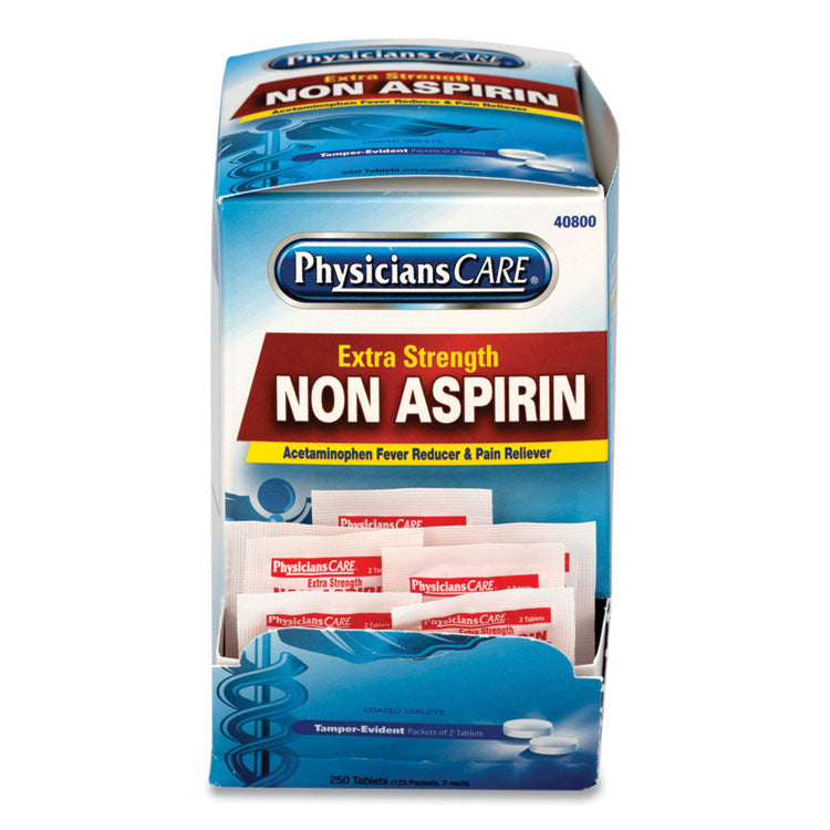 PhysiciansCare® Pain Relievers/Medicines, XStrength Non-Aspirin Acetaminophen, 2/Packet, 125 Packets/Box (FAO40800) Box of 125 Packs