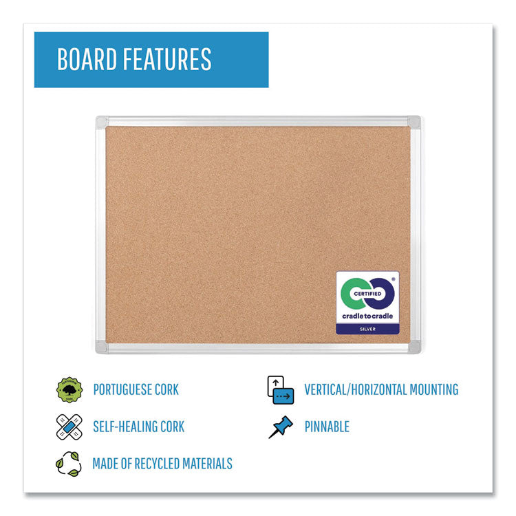 MasterVision® Earth Cork Board, 36 x 24, Tan Surface, Silver Aluminum Frame (BVCCA031790) Each