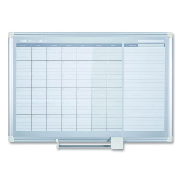 MasterVision® Magnetic Dry Erase Calendar Board, One Month, 36 x 24, White Surface, Silver Aluminum Frame (BVCGA0397830) Each