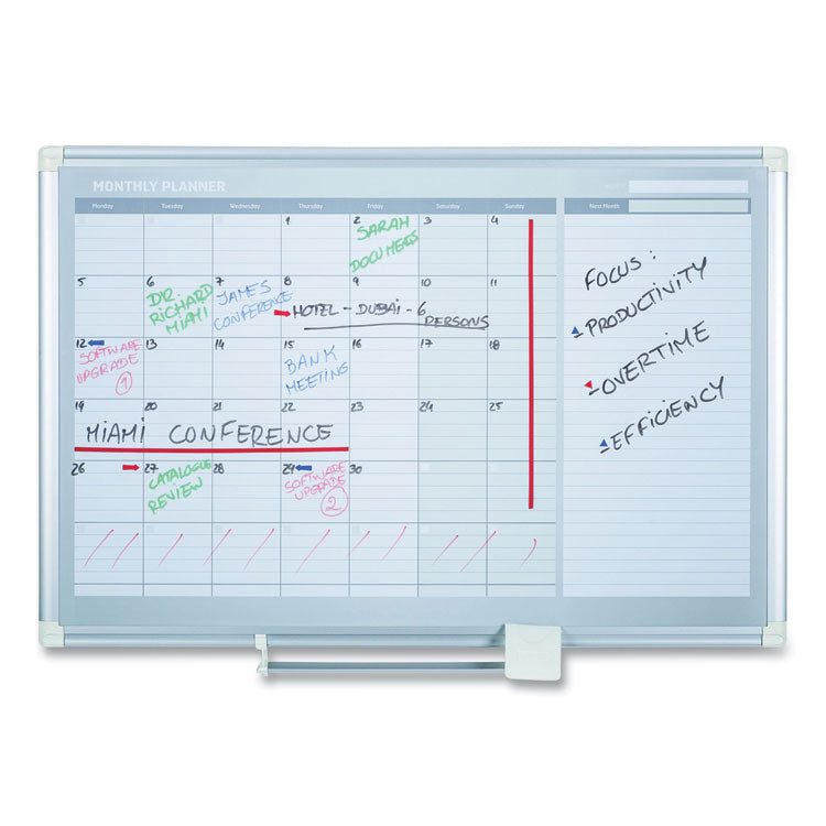 MasterVision® Magnetic Dry Erase Calendar Board, One Month, 36 x 24, White Surface, Silver Aluminum Frame (BVCGA0397830) Each