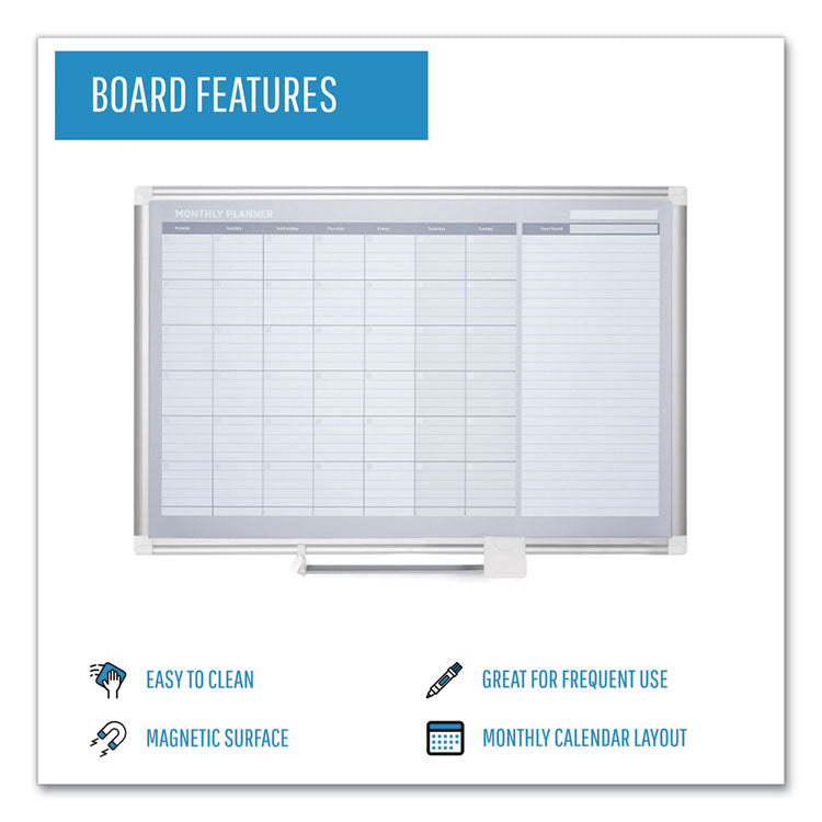 MasterVision® Magnetic Dry Erase Calendar Board, One Month, 48 x 36, White Surface, Silver Aluminum Frame (BVCGA0597830) Each