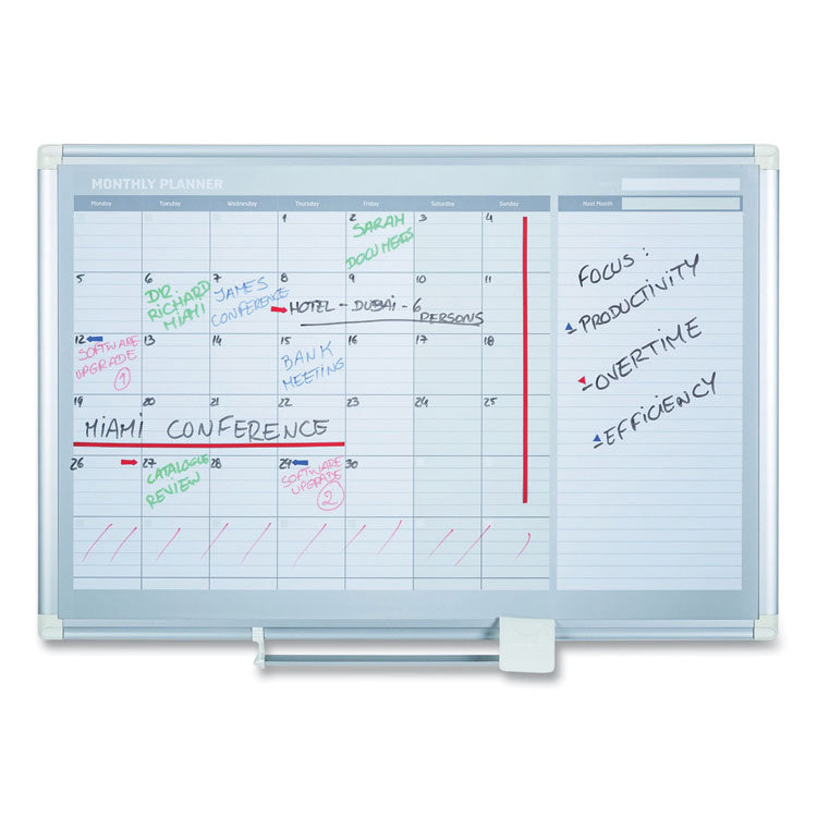 MasterVision® Magnetic Dry Erase Calendar Board, One Month, 48 x 36, White Surface, Silver Aluminum Frame (BVCGA0597830) Each