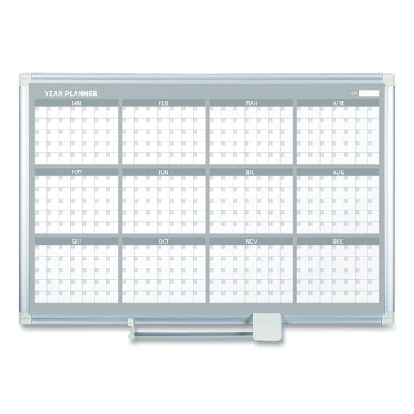 MasterVision® Magnetic Dry Erase Calendar Board, 12-Month, 36 x 24, White Surface, Silver Aluminum Frame (BVCGA03106830) Each