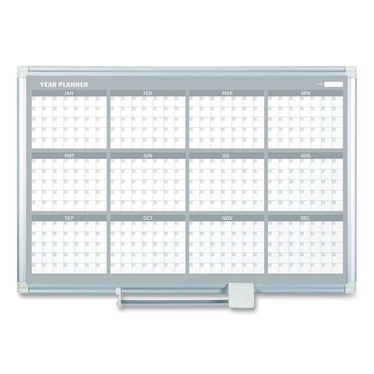 MasterVision® Magnetic Dry Erase Calendar Board, 12-Month, 36 x 24, White Surface, Silver Aluminum Frame (BVCGA03106830) Each