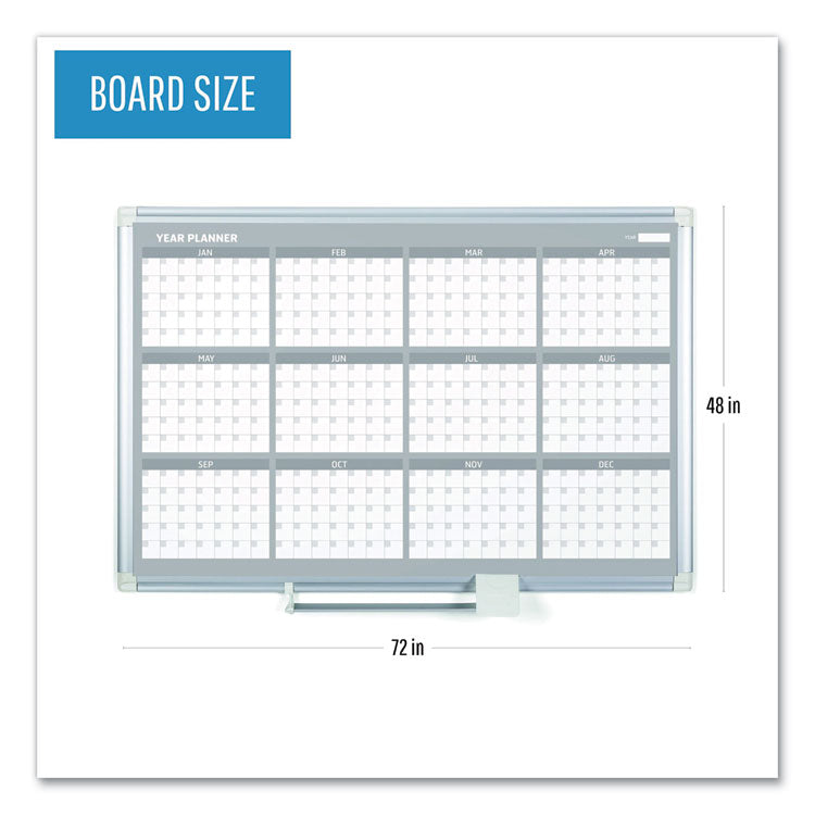 MasterVision® Magnetic Dry Erase Calendar Board, 12-Month, 36 x 24, White Surface, Silver Aluminum Frame (BVCGA03106830) Each