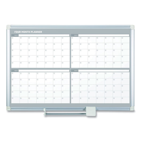 MasterVision® Magnetic Dry Erase Calendar Board, Four Month, 48 x 36, White Surface, Silver Aluminum Frame (BVCGA05105830) Each