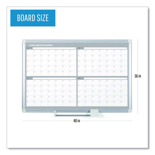 MasterVision® Magnetic Dry Erase Calendar Board, Four Month, 48 x 36, White Surface, Silver Aluminum Frame (BVCGA05105830) Each