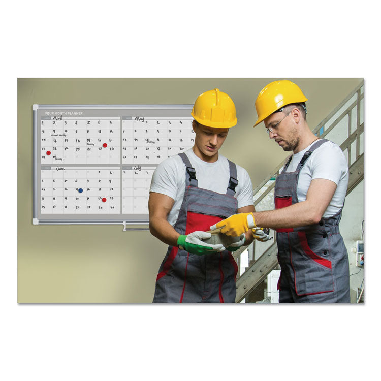 MasterVision® Magnetic Dry Erase Calendar Board, Four Month, 48 x 36, White Surface, Silver Aluminum Frame (BVCGA05105830) Each