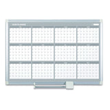 MasterVision® Magnetic Dry Erase Calendar Board, 12-Month, 48 x 36, White Surface, Silver Aluminum Frame (BVCGA05106830) Each