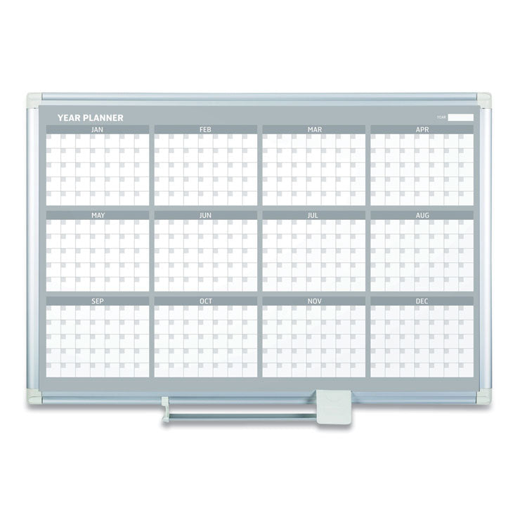 MasterVision® Magnetic Dry Erase Calendar Board, 12-Month, 48 x 36, White Surface, Silver Aluminum Frame (BVCGA05106830) Each