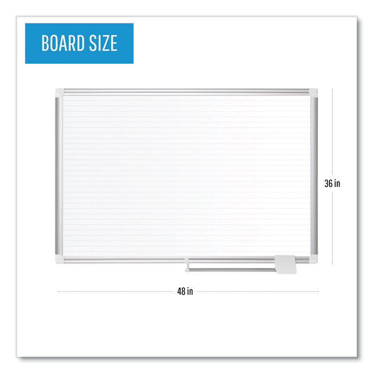 MasterVision® Ruled Magnetic Steel Dry Erase Planning Board, 48 x 36, White Surface, Silver Aluminum Frame (BVCMA0594830) Each