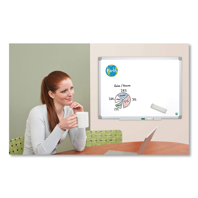 MasterVision® Earth Silver Easy-Clean Dry Erase Board, Reversible, 72 x 48, White Surface, Silver Aluminum Frame (BVCMA2700790) Each