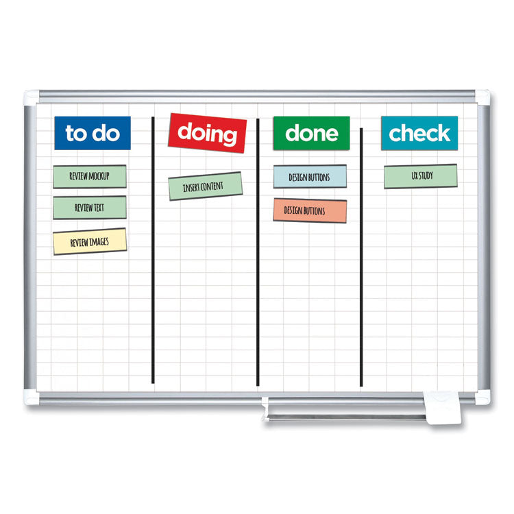 MasterVision® Gridded Magnetic Steel Dry Erase Planning Board, 1 x 2 Grid, 72 x 48, White Surface, Silver Aluminum Frame (BVCMA2792830) Each