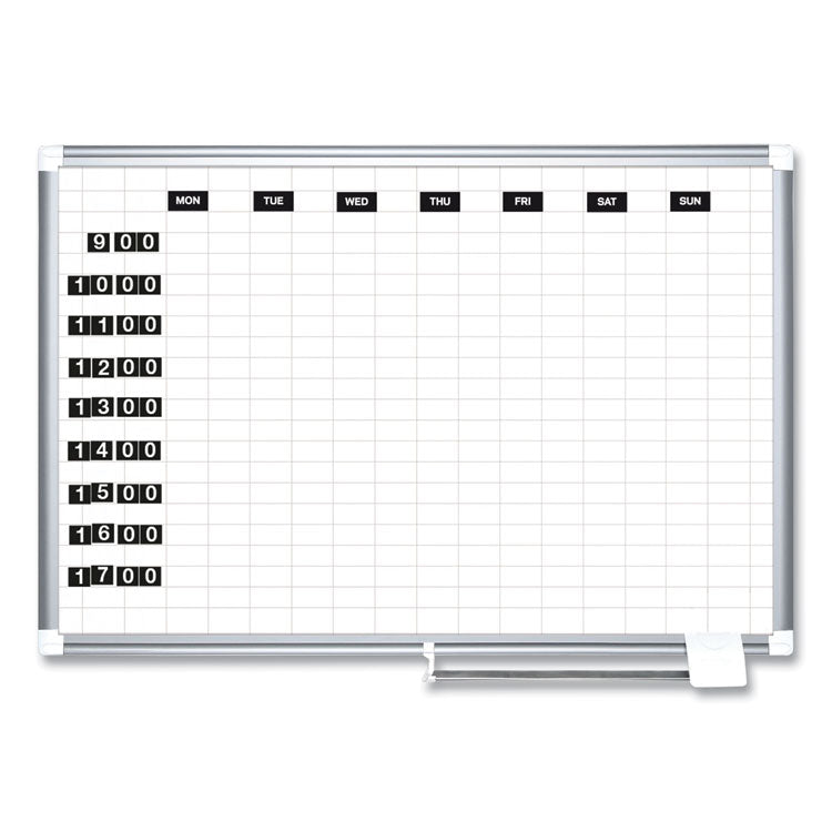 MasterVision® Gridded Magnetic Steel Dry Erase Planning Board, 1 x 2 Grid, 72 x 48, White Surface, Silver Aluminum Frame (BVCMA2792830) Each