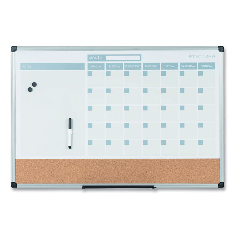 MasterVision® 3-in-1 Calendar Planner, 36 x 24, White Surface, Silver Aluminum Frame (BVCMB0707186P) Each