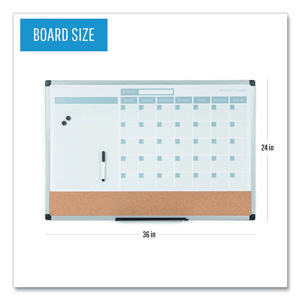 MasterVision® 3-in-1 Calendar Planner, 36 x 24, White Surface, Silver Aluminum Frame (BVCMB0707186P) Each