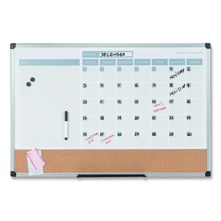 MasterVision® 3-in-1 Calendar Planner, 36 x 24, White Surface, Silver Aluminum Frame (BVCMB0707186P) Each