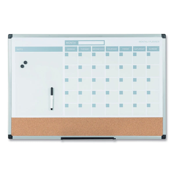 MasterVision® 3-in-1 Planner Board, 24 x 18, Tan/White/Blue Surface, Silver Aluminum Frame (BVCMB3507186) Each