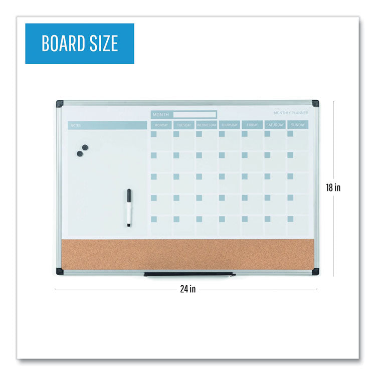 MasterVision® 3-in-1 Planner Board, 24 x 18, Tan/White/Blue Surface, Silver Aluminum Frame (BVCMB3507186) Each