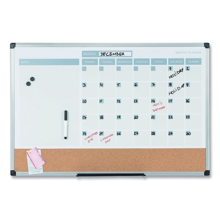 MasterVision® 3-in-1 Planner Board, 24 x 18, Tan/White/Blue Surface, Silver Aluminum Frame (BVCMB3507186) Each