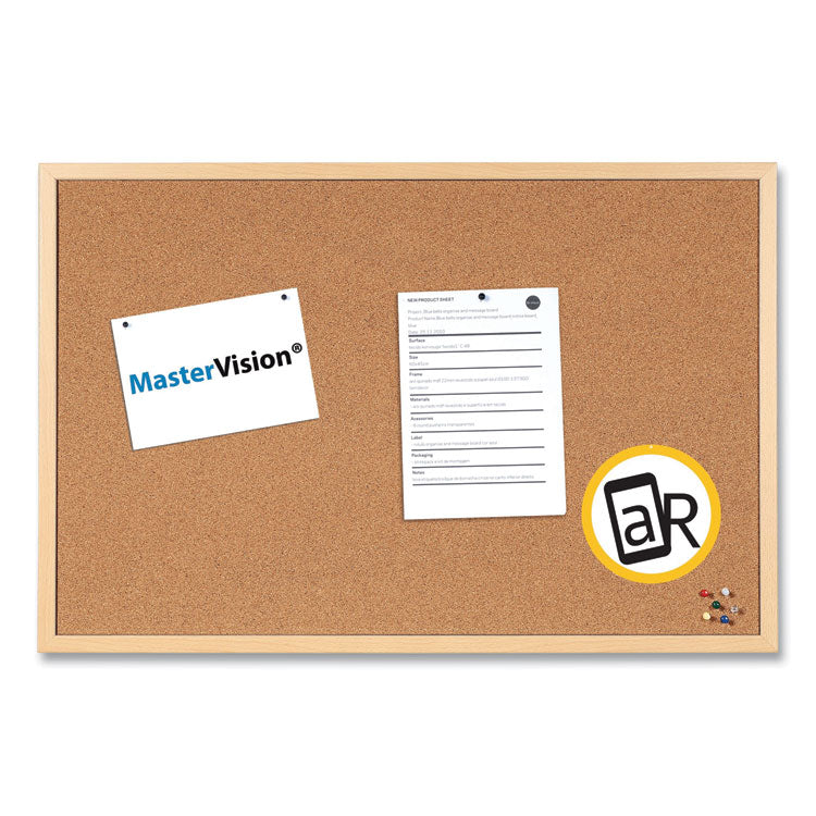 MasterVision® Value Cork Bulletin Board with Oak Frame, 24 x 36, Brown Surface, Oak Frame (BVCMC070014231) Each