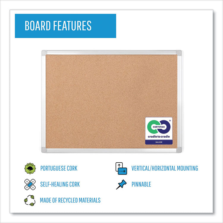 MasterVision® Earth Cork Board, 24 x 18, Tan Surface, Silver Aluminum Frame (BVCCA021790) Each