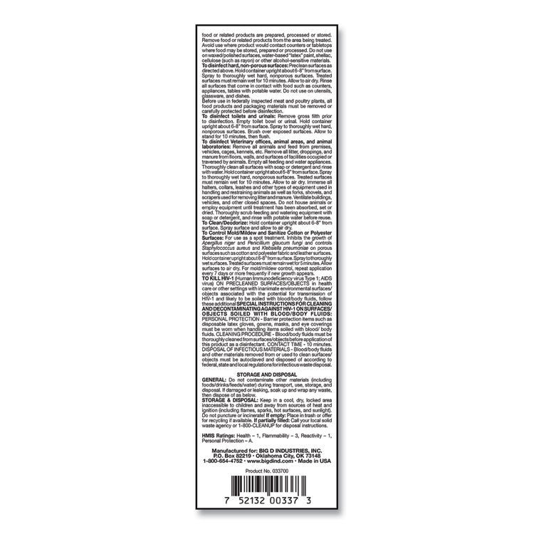 Big D Industries PHENO D+ Aerosol Disinfectant/Deodorizer, Citrus Scent, 16.5 oz Aerosol Spray Can, 12/Carton (BGD33700) Case of 12