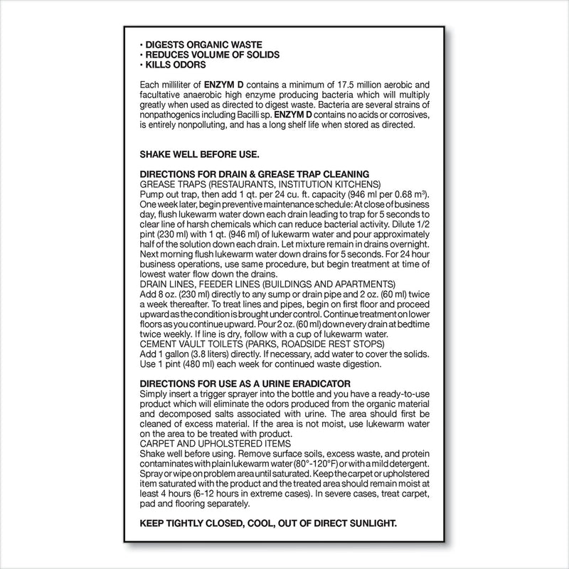 Big D Enzym D Digester Deodorant, Mint, 1qt, Bottle, 12/Carton (BGD504) Case of 12