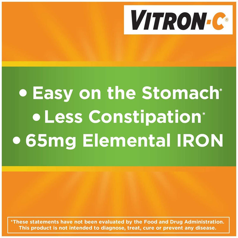 Vitron-C® Multivitamin Supplement Ascorbic Acid / Iron 125 mg - 65 mg Strength Tablet 60 per Bottle (699765_BT) 1/BT