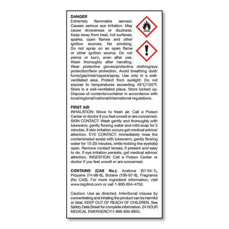 Big D Industries Fire D One Shot Aerosol, 5 oz Aerosol Spray, 12/Carton (BGD202) Case of 12