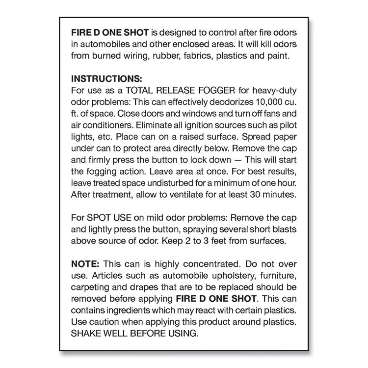 Big D Industries Fire D One Shot Aerosol, 5 oz Aerosol Spray, 12/Carton (BGD202) Case of 12