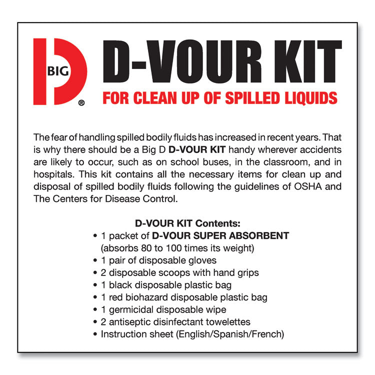 Big D Industries D'vour Clean-up Kit, Powder, All Inclusive Kit, 6/Carton (BGD169) Each