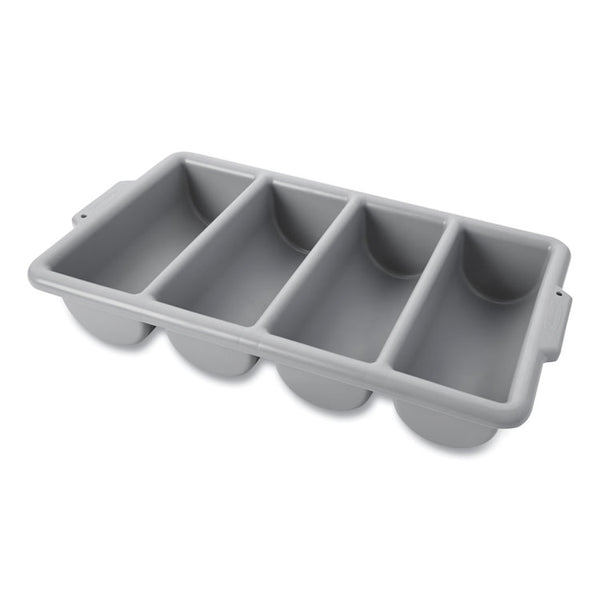 Rubbermaid® Commercial Cutlery Bin, 4 Compartments, Plastic, 11.5 x 21.25 x 3.75, Plastic, Gray (RCP3362GRA)