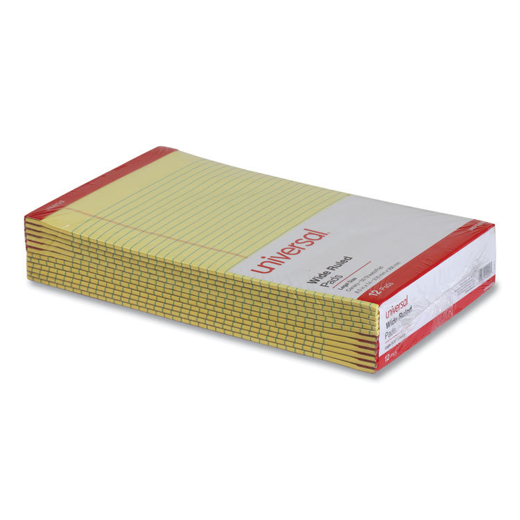 Universal® Perforated Ruled Writing Pads, Wide/Legal Rule, Red Headband, 50 Canary-Yellow 8.5 x 14 Sheets, Dozen (UNV40000)