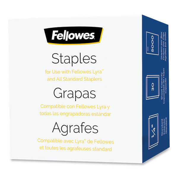 Fellowes® Standard 0.25" Full Strip Staples, 0.25" Leg, 0.5" Crown, Steel, 5,000/Pack (FEL5009501)