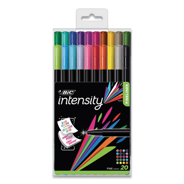 BIC® Intensity Porous Point Pen, Stick, Fine 0.4 mm, Assorted Ink and Barrel Colors, 20/Pack (BICBCFPA201AST)