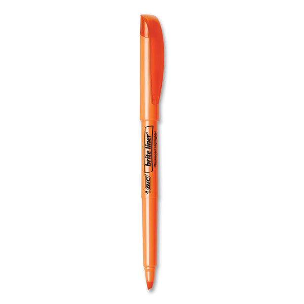BIC® Brite Liner Highlighter, Fluorescent Orange Ink, Chisel Tip, Orange/Black Barrel, Dozen (BICBL11OE)