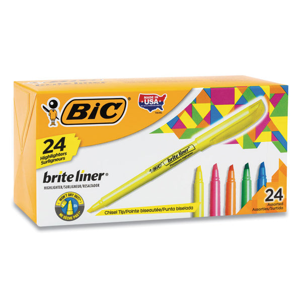 BIC® Brite Liner Highlighter Value Pack, Assorted Ink Colors, Chisel Tip, Assorted Barrel Colors, 24/Set (BICBL241AST)
