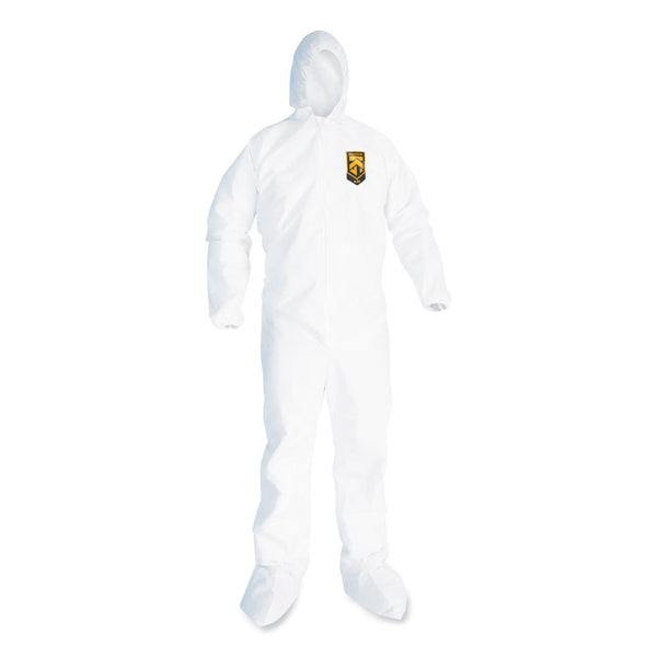 KleenGuard™ A20 Breathable Particle Protection Coveralls, Elastic Back, Hood and Boots, Large, White, 24/Carton (KCC49123)
