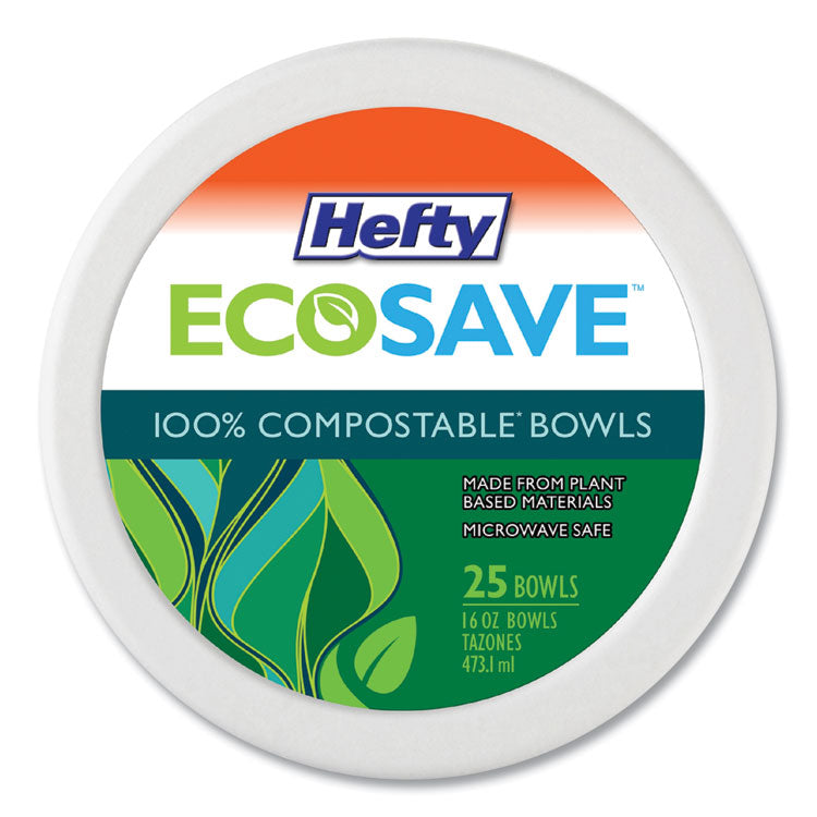 Hefty® ECOSAVE Tableware, Bowl, Bagasse, 16 oz, White, 25/Pack, 12 Packs/Carton (RFPD71625)