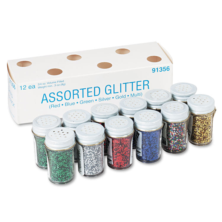 Pacon® Spectra Glitter, 0.04 Hexagon Crystals, Assorted, 0.75 oz Shaker-Top Jar, 12/Pack (PAC91356) Pack of 12