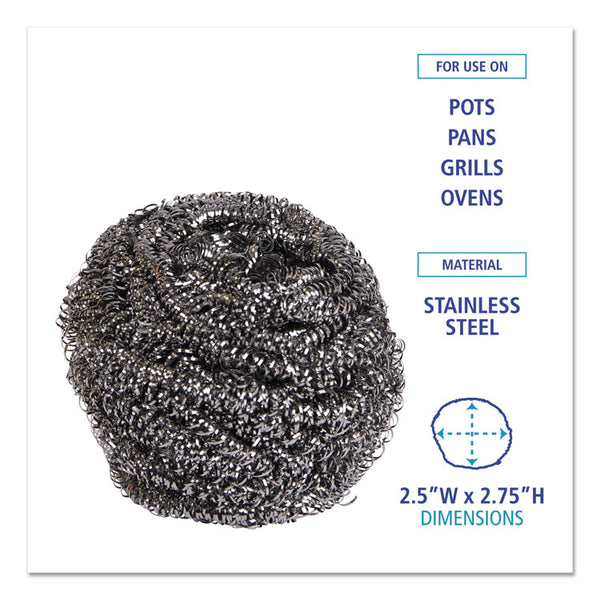 Boardwalk® Stainless Steel Scrubber, Large Size, 2.5 x 2.75, Steel Gray, 12/Carton (BWK50) Carton of 12