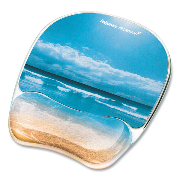 Fellowes® Photo Gel Mouse Pad with Wrist Rest with Microban Protection, 7.87 x 9.25, Sandy Beach Design (FEL9179301)