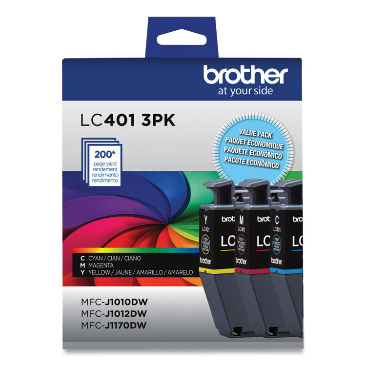 Brother LC4013PKS Ink, 200 Page-Yield, Cyan/Magenta/Yellow, 3/Pack (BRTLC4013PKS) Pack of 3