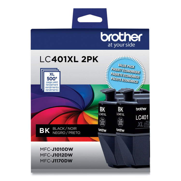 Brother LC401XL2PKS High-Yield Ink, 500 Page-Yield, Black, 2/Pack (BRTLC401XL2PKS)