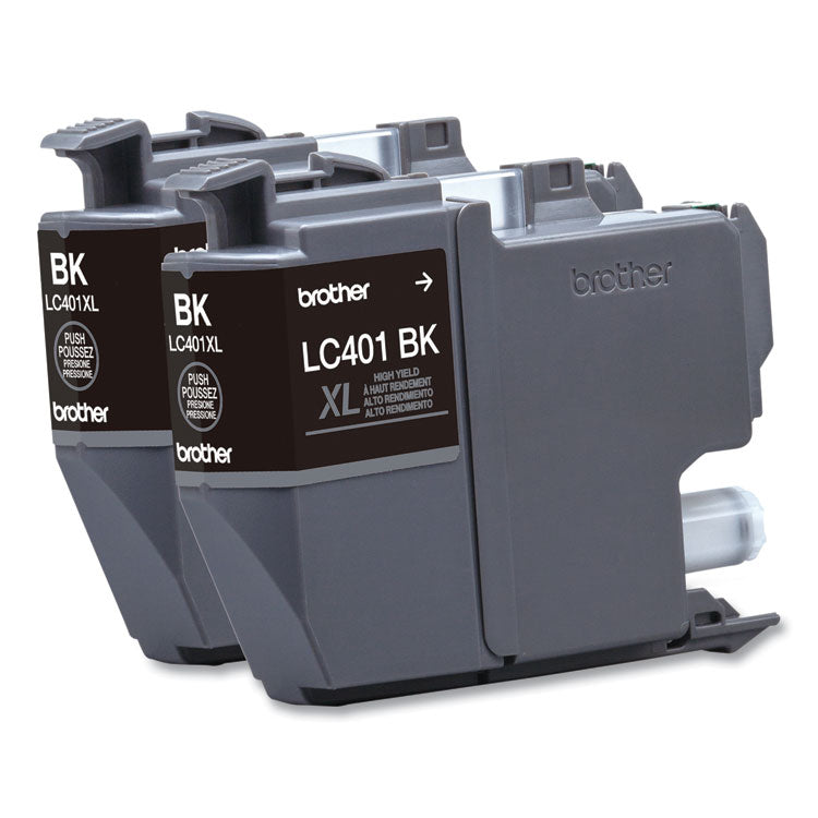 Brother LC401XL2PKS High-Yield Ink, 500 Page-Yield, Black, 2/Pack (BRTLC401XL2PKS)