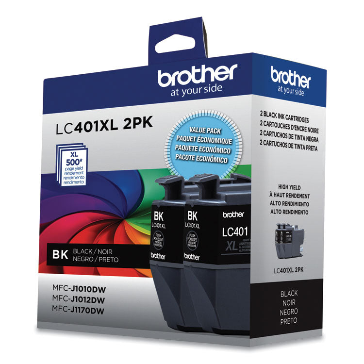 Brother LC401XL2PKS High-Yield Ink, 500 Page-Yield, Black, 2/Pack (BRTLC401XL2PKS)