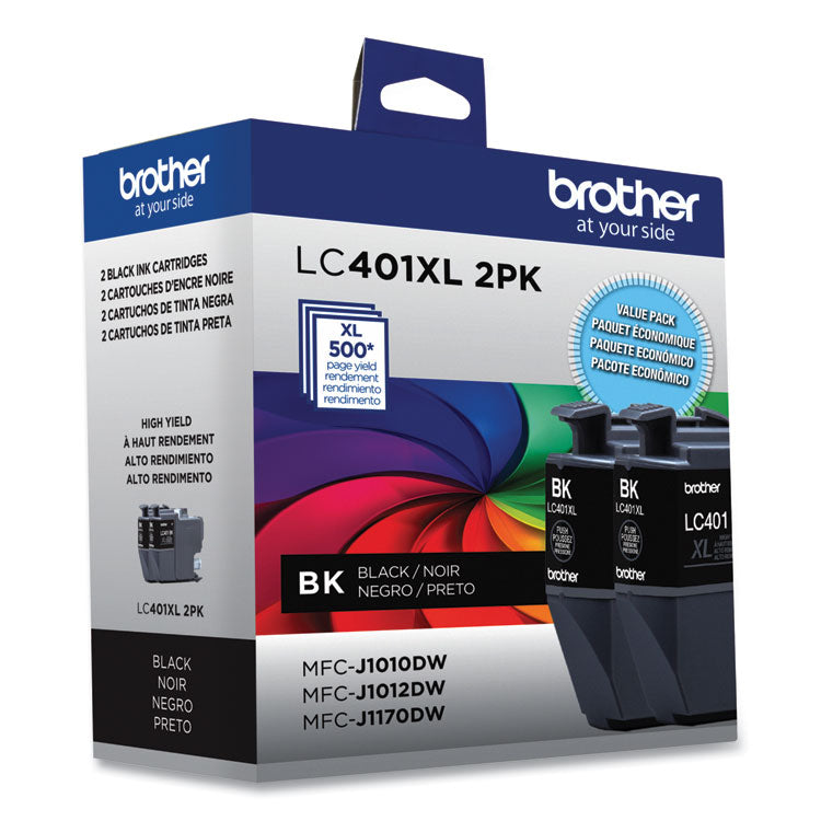 Brother LC401XL2PKS High-Yield Ink, 500 Page-Yield, Black, 2/Pack (BRTLC401XL2PKS)